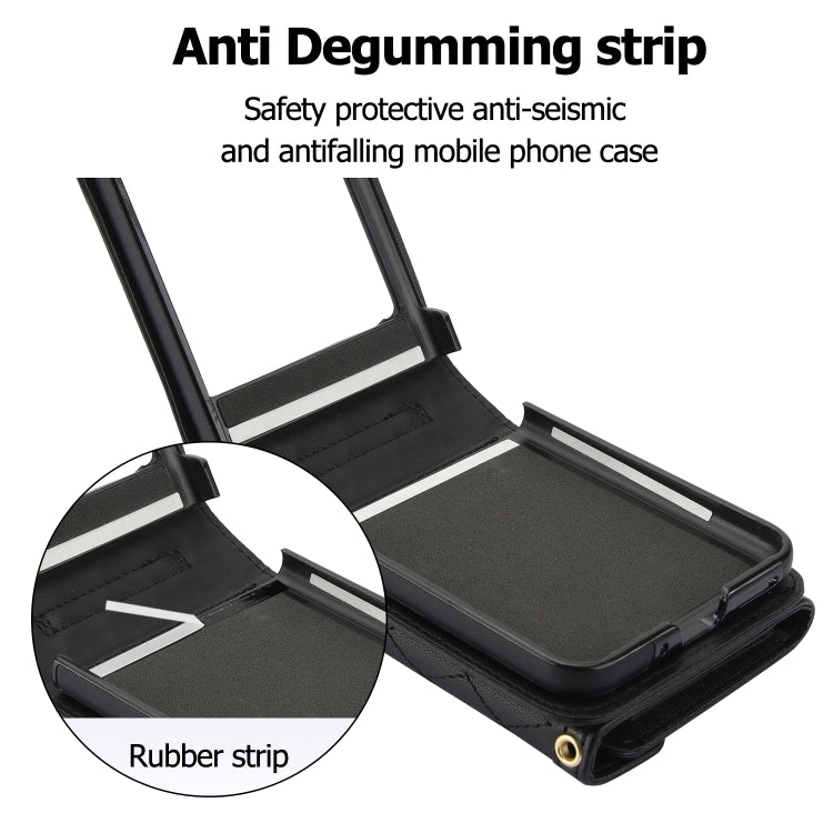 For Motorola Razr 40 Ultra Splicing Rhombic Texture Phone Case with Long & Short Lanyard(Black)