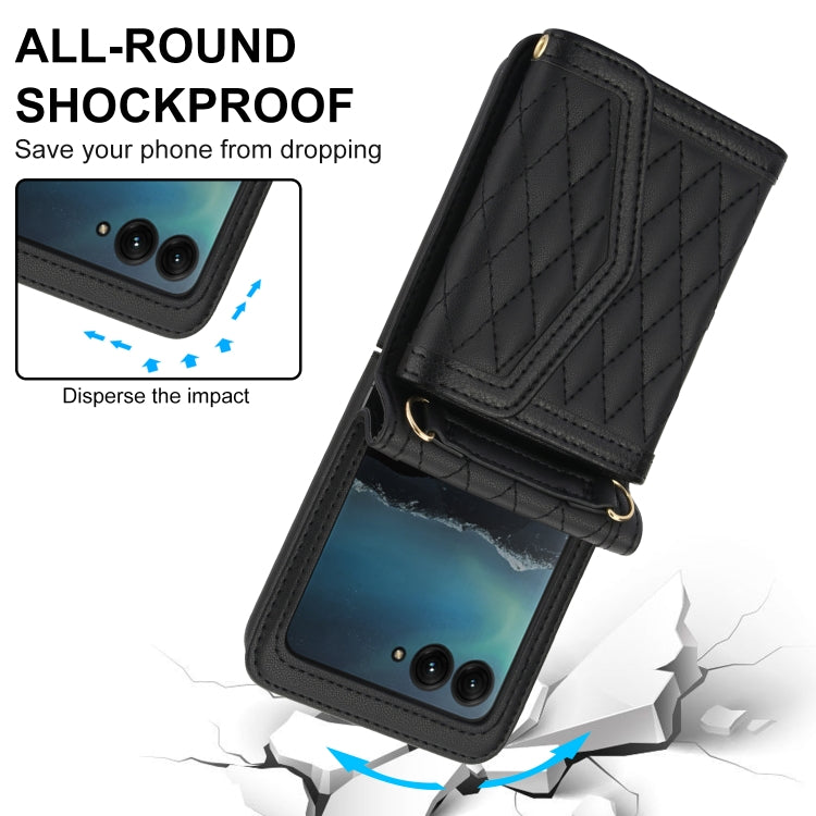 For Motorola Razr 40 Ultra Splicing Rhombic Texture Phone Case with Long & Short Lanyard(Black) - Motorola Cases by PMC TechLife | Online Shopping South Africa | PMC TechLife | Buy Now Pay Later Mobicred