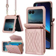 For Motorola Razr 40 Ultra Splicing Rhombic Texture Phone Case with Long & Short Lanyard(Rose Gold) - Motorola Cases by PMC TechLife | Online Shopping South Africa | PMC TechLife | Buy Now Pay Later Mobicred