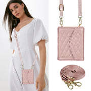 For Motorola Razr 40 Ultra Splicing Rhombic Texture Phone Case with Long & Short Lanyard(Rose Gold)