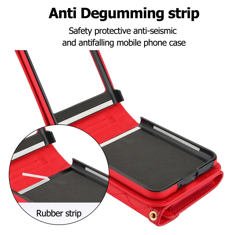 For Motorola Razr 40 Ultra Splicing Rhombic Texture Phone Case with Long & Short Lanyard(Red) - Motorola Cases by PMC TechLife | Online Shopping South Africa | PMC TechLife | Buy Now Pay Later Mobicred