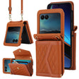 For Motorola Razr 40 Ultra Splicing Rhombic Texture Phone Case with Long & Short Lanyard(Brown) - Motorola Cases by PMC TechLife | Online Shopping South Africa | PMC TechLife | Buy Now Pay Later Mobicred