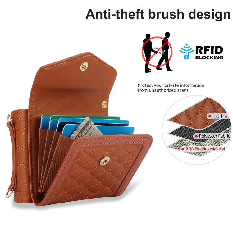 For Motorola Razr 40 Ultra Splicing Rhombic Texture Phone Case with Long & Short Lanyard(Brown) - Motorola Cases by PMC TechLife | Online Shopping South Africa | PMC TechLife | Buy Now Pay Later Mobicred