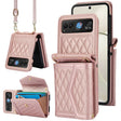 For Motorola Razr 40 Splicing Rhombic Texture Phone Case with Long & Short Lanyard(Rose Gold) - Motorola Cases by PMC TechLife | Online Shopping South Africa | PMC TechLife | Buy Now Pay Later Mobicred