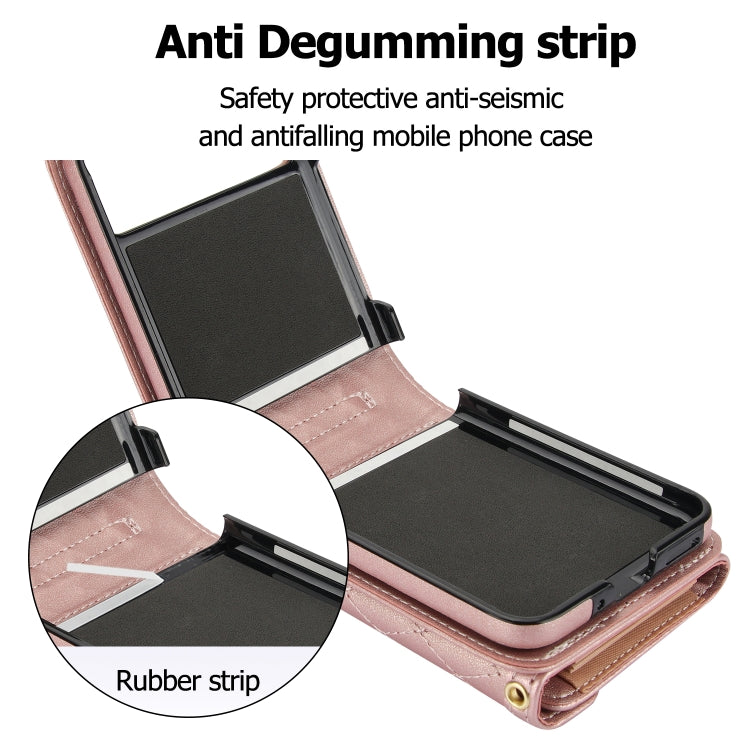 For Motorola Razr 40 Splicing Rhombic Texture Phone Case with Long & Short Lanyard(Rose Gold) - Motorola Cases by PMC TechLife | Online Shopping South Africa | PMC TechLife | Buy Now Pay Later Mobicred