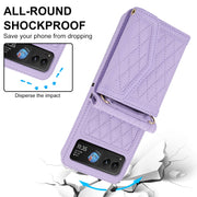 For Motorola Razr 40 Splicing Rhombic Texture Phone Case with Long & Short Lanyard(Purple)