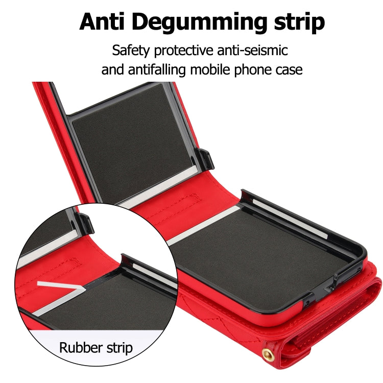 For Motorola Razr 40 Splicing Rhombic Texture Phone Case with Long & Short Lanyard(Red) - Motorola Cases by PMC TechLife | Online Shopping South Africa | PMC TechLife | Buy Now Pay Later Mobicred