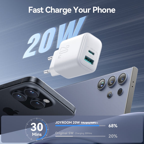 JOYROOM JR-TCF21 20W Dual Ports USB + Type-C Charger, Plug:EU Plug(White)