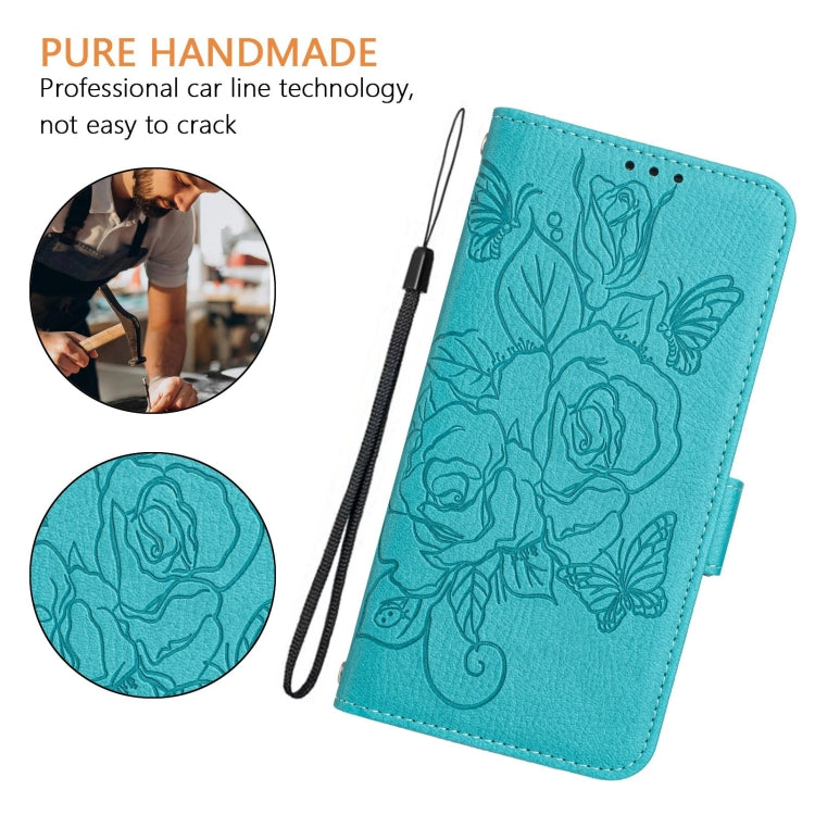 For Samsung Galaxy S25 5G Embossed Rose RFID Anti-theft Leather Phone Case(Light Blue) - Galaxy S25 5G Cases by PMC Jewellery | Online Shopping South Africa | PMC Jewellery | Buy Now Pay Later Mobicred