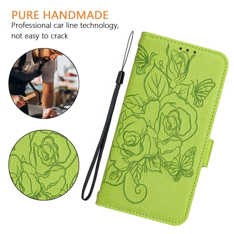 For Samsung Galaxy S25+ 5G Embossed Rose RFID Anti-theft Leather Phone Case(Green) - Galaxy S25+ 5G Cases by PMC Jewellery | Online Shopping South Africa | PMC Jewellery | Buy Now Pay Later Mobicred