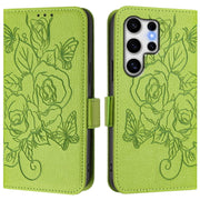 For Samsung Galaxy S25 Ultra 5G Embossed Rose RFID Anti-theft Leather Phone Case(Green)