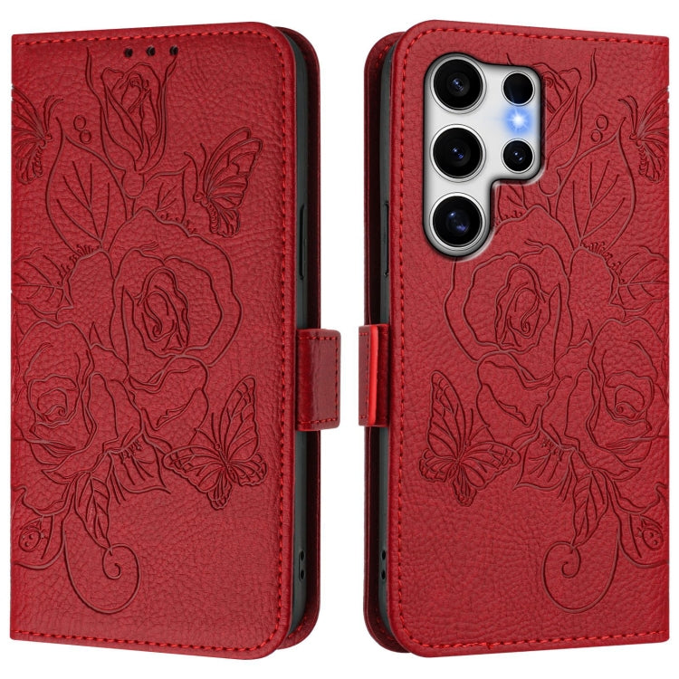 For Samsung Galaxy S25 Ultra 5G Embossed Rose RFID Anti-theft Leather Phone Case(Red) - Galaxy S25 Ultra 5G Cases by PMC Jewellery | Online Shopping South Africa | PMC Jewellery | Buy Now Pay Later Mobicred