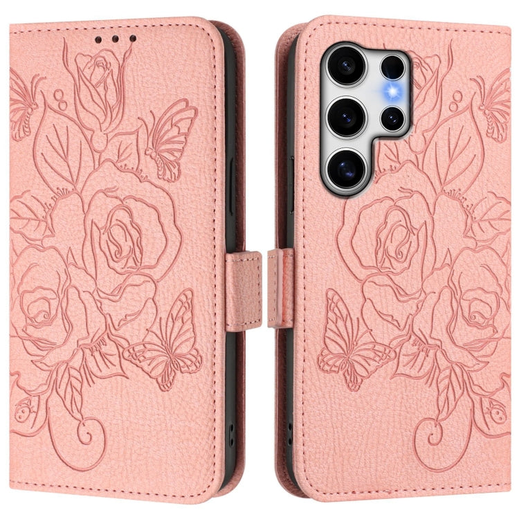For Samsung Galaxy S25 Ultra 5G Embossed Rose RFID Anti-theft Leather Phone Case(Pink) - Galaxy S25 Ultra 5G Cases by PMC Jewellery | Online Shopping South Africa | PMC Jewellery | Buy Now Pay Later Mobicred