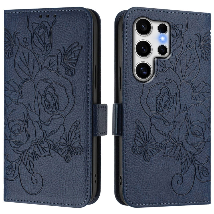 For Samsung Galaxy S25 Ultra 5G Embossed Rose RFID Anti-theft Leather Phone Case(Dark Blue) - Galaxy S25 Ultra 5G Cases by PMC Jewellery | Online Shopping South Africa | PMC Jewellery | Buy Now Pay Later Mobicred