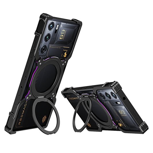 For ZTE nubia Red Magic 9 Pro / 9 Pro+ Mechanical Arm Borderless MagSafe Holder Metal Phone Case(Black Purple) - free shipping - PMC Jewellery - Order now!