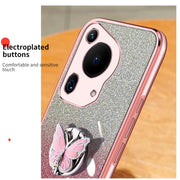 For Huawei Pura 70 Ultra Plated Gradient Glitter Butterfly Holder TPU Phone Case(Purple)