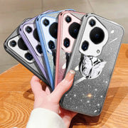 For Huawei Pura 70 Ultra Plated Gradient Glitter Butterfly Holder TPU Phone Case(Silver)