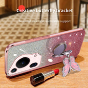 For Huawei Pura 70 Ultra Plated Gradient Glitter Butterfly Holder TPU Phone Case(Silver)