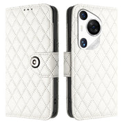 For Huawei Pura 70 Pro Rhombic Texture Flip Leather Phone Case with Lanyard(White)