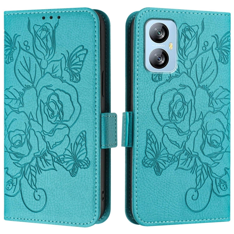 For Blackview A52 Embossed Rose RFID Anti-theft Leather Phone Case(Light Blue) - More Brand by PMC TechLife | Online Shopping South Africa | PMC TechLife | Buy Now Pay Later Mobicred