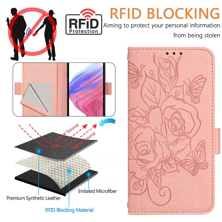 For Blackview A52 Embossed Rose RFID Anti-theft Leather Phone Case(Pink) - More Brand by PMC TechLife | Online Shopping South Africa | PMC TechLife | Buy Now Pay Later Mobicred