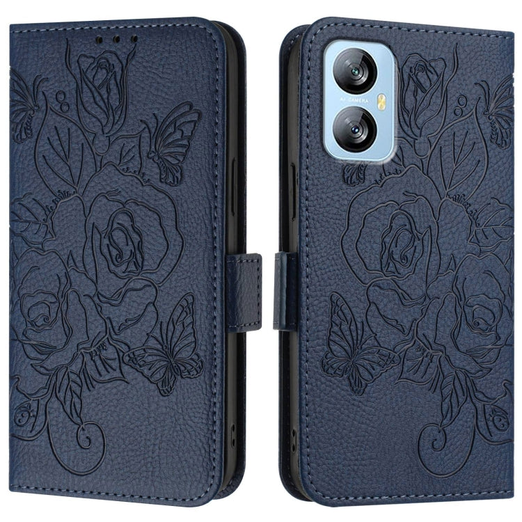 For Blackview A52 Embossed Rose RFID Anti-theft Leather Phone Case(Dark Blue) - More Brand by PMC TechLife | Online Shopping South Africa | PMC TechLife | Buy Now Pay Later Mobicred