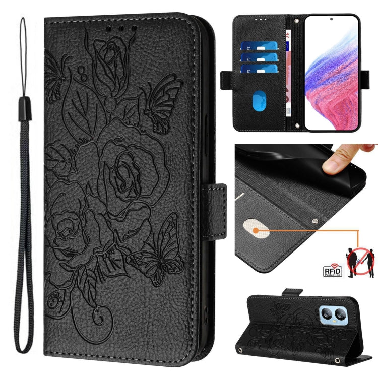 For Blackview A52 Embossed Rose RFID Anti-theft Leather Phone Case(Black) - More Brand by PMC TechLife | Online Shopping South Africa | PMC TechLife | Buy Now Pay Later Mobicred