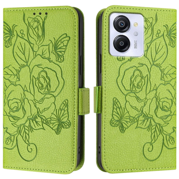 For Blackview Color 8 / Oscal Modern 8 Embossed Rose RFID Anti-theft Leather Phone Case(Green)