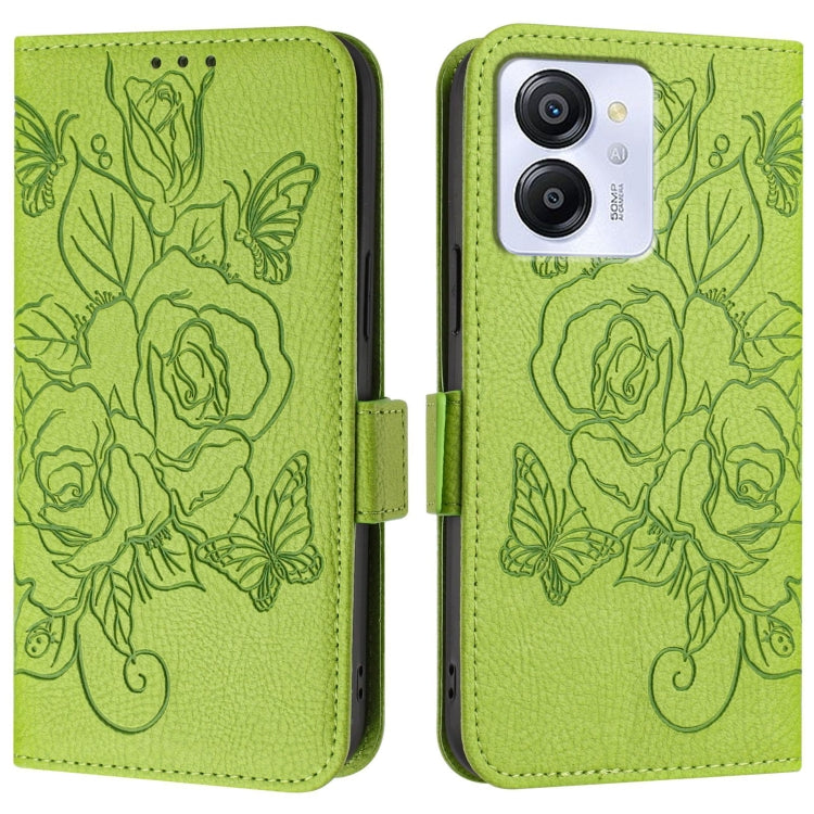 For Blackview Color 8 / Oscal Modern 8 Embossed Rose RFID Anti-theft Leather Phone Case(Green)