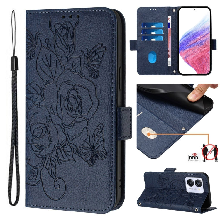 For Blackview Color 8 / Oscal Modern 8 Embossed Rose RFID Anti-theft Leather Phone Case(Dark Blue) - More Brand by PMC TechLife | Online Shopping South Africa | PMC TechLife | Buy Now Pay Later Mobicred