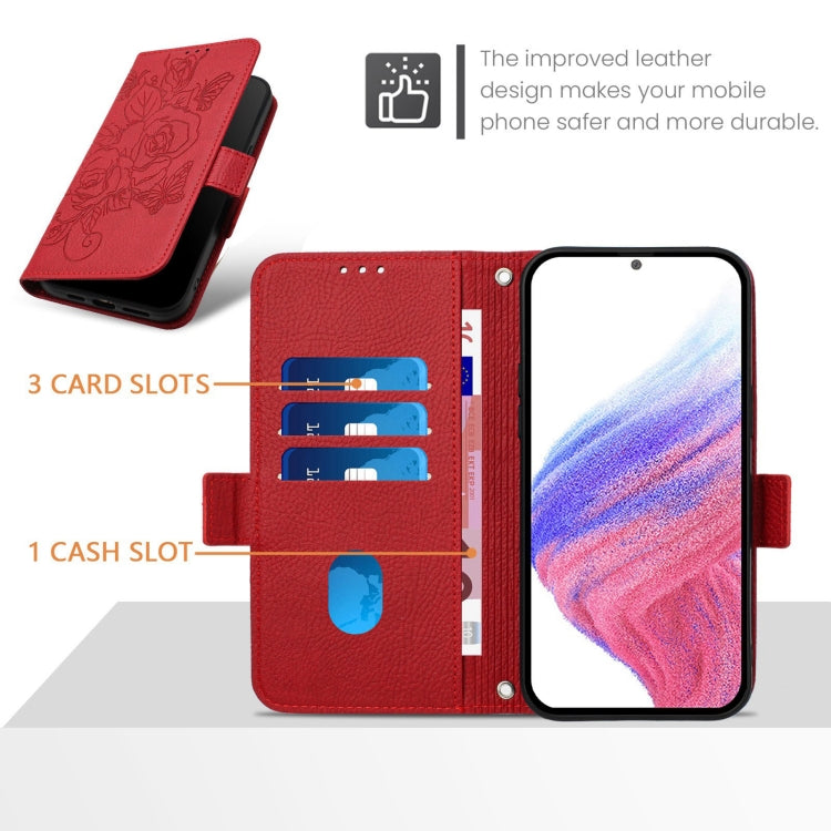 For Blackview Shark 8 Embossed Rose RFID Anti-theft Leather Phone Case(Red) - More Brand by PMC TechLife | Online Shopping South Africa | PMC TechLife | Buy Now Pay Later Mobicred