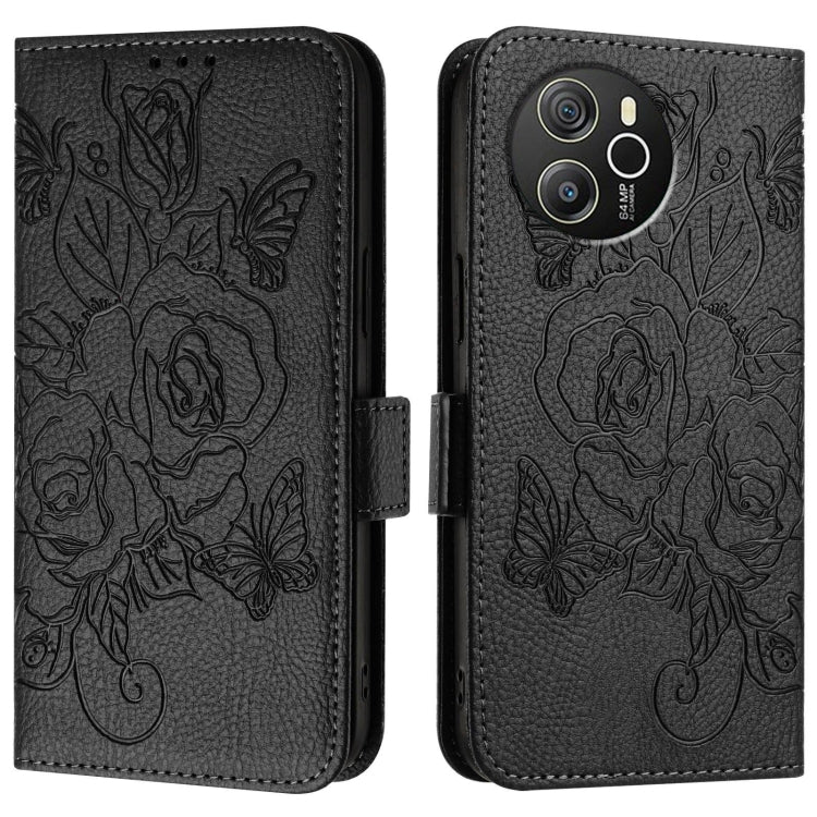For Blackview Shark 8 Embossed Rose RFID Anti-theft Leather Phone Case(Black) - More Brand by PMC TechLife | Online Shopping South Africa | PMC TechLife | Buy Now Pay Later Mobicred