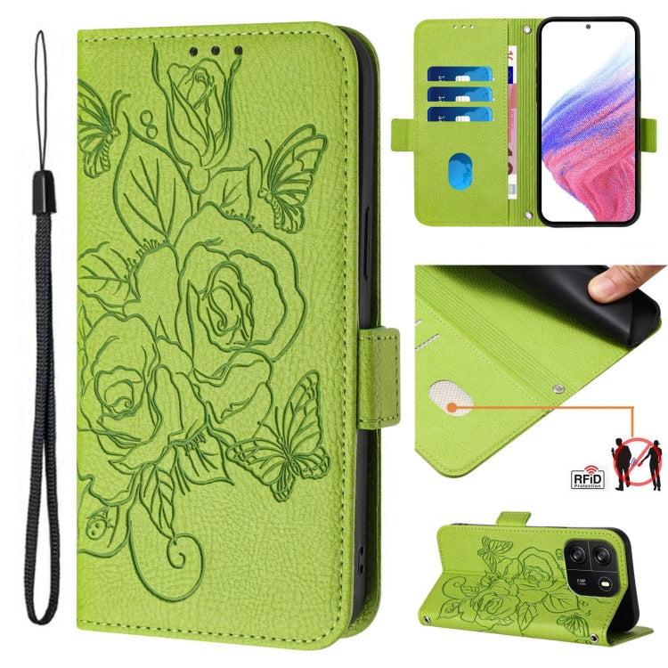 For Blackview WAVE 6C Embossed Rose RFID Anti-theft Leather Phone Case(Green) - More Brand by PMC TechLife | Online Shopping South Africa | PMC TechLife | Buy Now Pay Later Mobicred