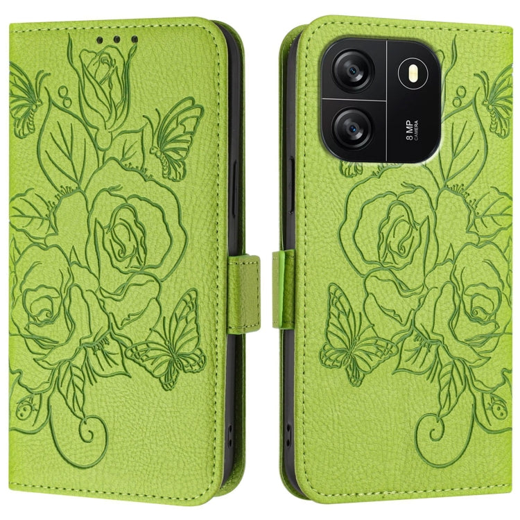 For Blackview WAVE 6C Embossed Rose RFID Anti-theft Leather Phone Case(Green) - More Brand by PMC TechLife | Online Shopping South Africa | PMC TechLife | Buy Now Pay Later Mobicred