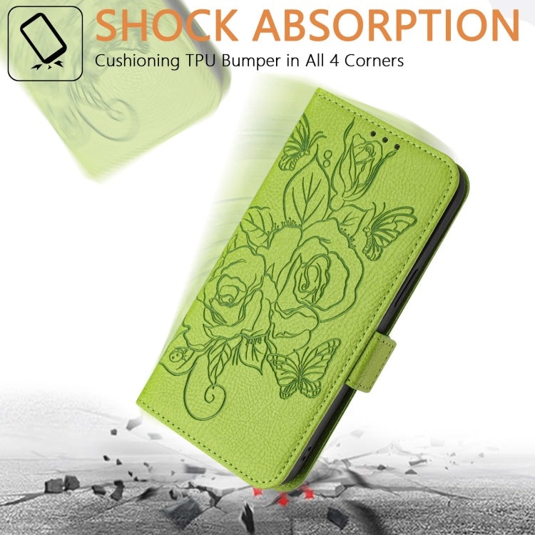 For Blackview WAVE 6C Embossed Rose RFID Anti-theft Leather Phone Case(Green) - More Brand by PMC TechLife | Online Shopping South Africa | PMC TechLife | Buy Now Pay Later Mobicred