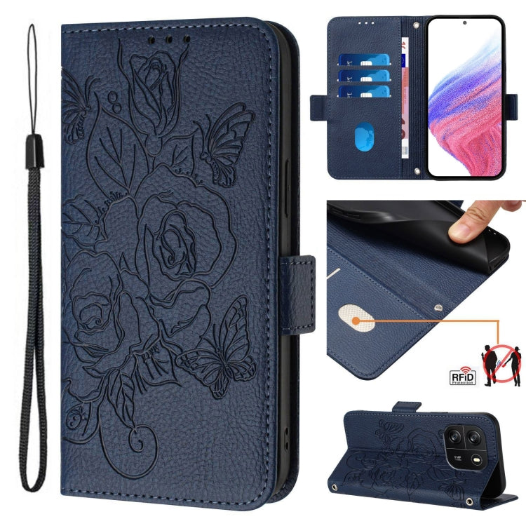 For Blackview WAVE 6C Embossed Rose RFID Anti-theft Leather Phone Case(Dark Blue) - More Brand by PMC TechLife | Online Shopping South Africa | PMC TechLife | Buy Now Pay Later Mobicred