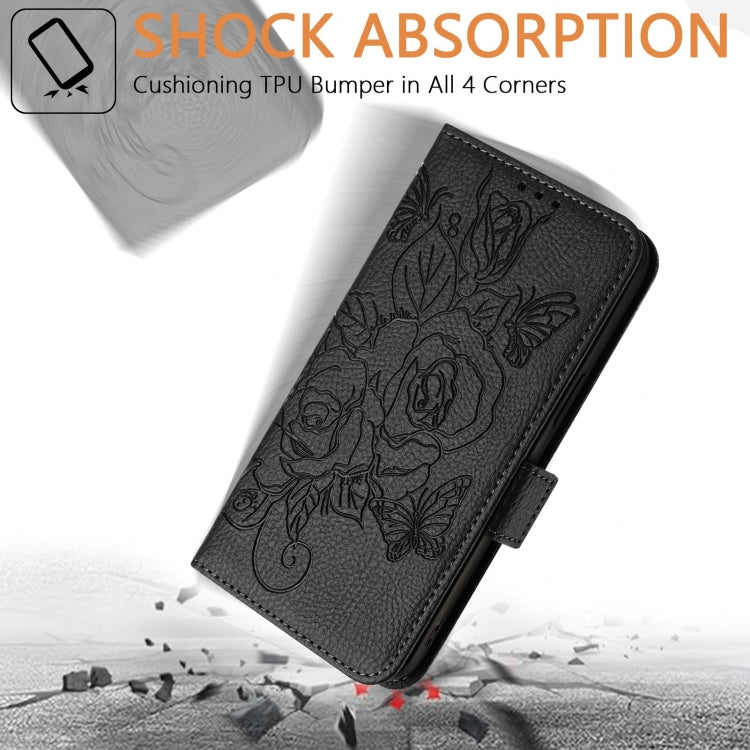 For Blackview WAVE 6C Embossed Rose RFID Anti-theft Leather Phone Case(Black) - More Brand by PMC TechLife | Online Shopping South Africa | PMC TechLife | Buy Now Pay Later Mobicred