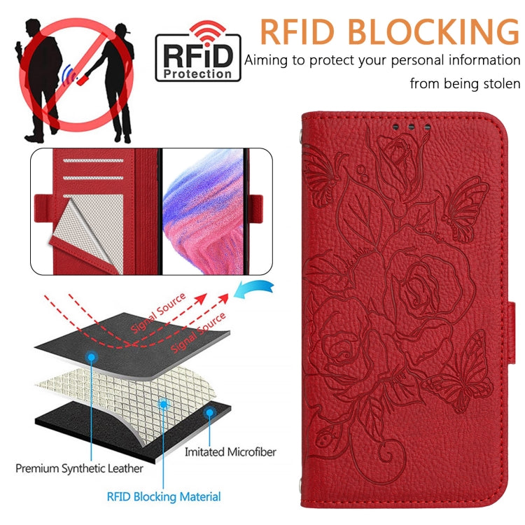 For Ulefone Note 14 Embossed Rose RFID Anti-theft Leather Phone Case(Red) - Ulefone Cases by PMC Jewellery | Online Shopping South Africa | PMC Jewellery | Buy Now Pay Later Mobicred