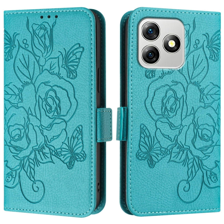 For Ulefone Note 18 Ultra Embossed Rose RFID Anti-theft Leather Phone Case(Light Blue)