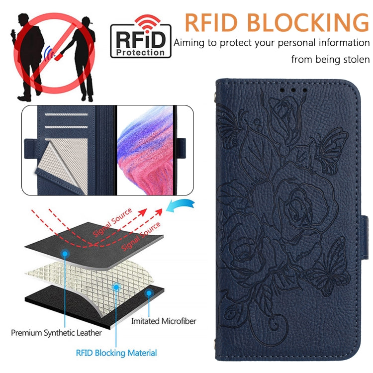For Ulefone Note 18 Ultra Embossed Rose RFID Anti-theft Leather Phone Case(Dark Blue) - free shipping - PMC Jewellery - Order now!