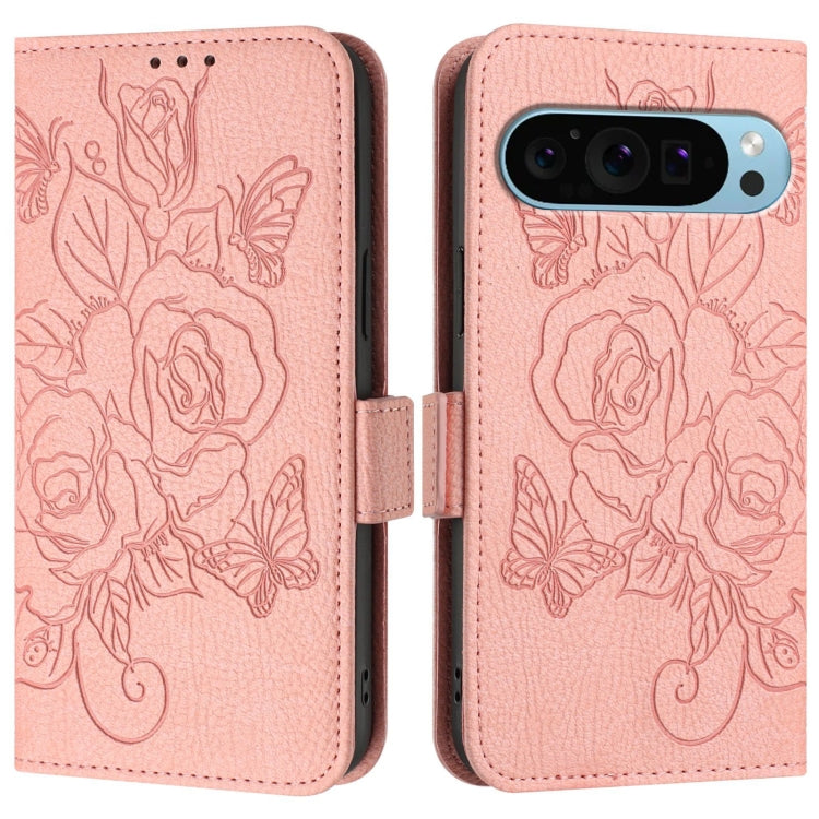 For Google Pixel 9 / 9 Pro Embossed Rose RFID Anti-theft Leather Phone Case(Pink) - Google Cases by PMC TechLife | Online Shopping South Africa | PMC TechLife | Buy Now Pay Later Mobicred