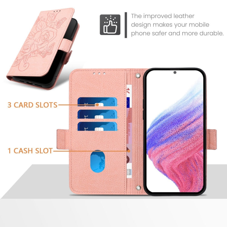 For Google Pixel 9 / 9 Pro Embossed Rose RFID Anti-theft Leather Phone Case(Pink) - Google Cases by PMC TechLife | Online Shopping South Africa | PMC TechLife | Buy Now Pay Later Mobicred
