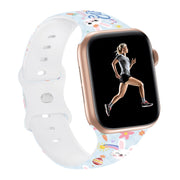 For Apple Watch SE 2023 44mm Butterfly Buckle Easter Printed Silicone Watch Band(Bunny Blue)