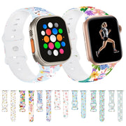 For Apple Watch SE 2023 44mm Butterfly Buckle Easter Printed Silicone Watch Band(Bunny Blue)