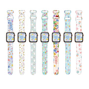 For Apple Watch SE 2023 44mm Butterfly Buckle Easter Printed Silicone Watch Band(Bunny Blue)
