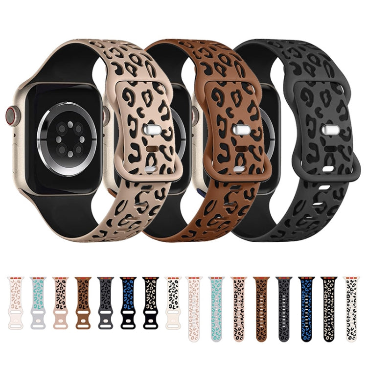 For Apple Watch SE 2023 44mm Concave Leopard Printed Silicone Watch Band(Black Blue)