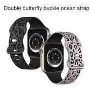 For Apple Watch Series 6 40mm Concave Leopard Printed Silicone Watch Band(Black Blue)