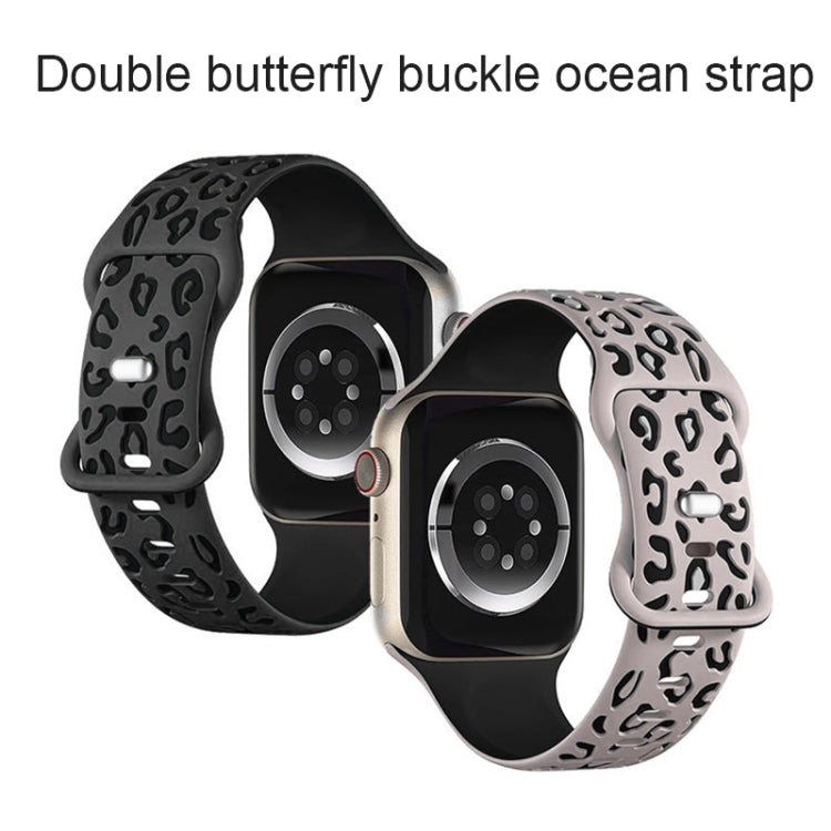 For Apple Watch Series 6 40mm Concave Leopard Printed Silicone Watch Band(Black Blue)