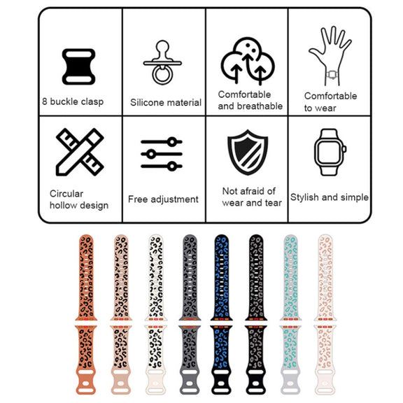 For Apple Watch SE 2023 44mm Concave Leopard Printed Silicone Watch Band(Black Blue)
