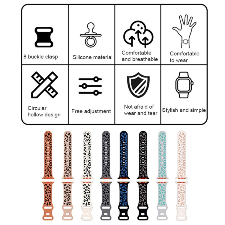 For Apple Watch SE 2023 44mm Concave Leopard Printed Silicone Watch Band(Black Blue)